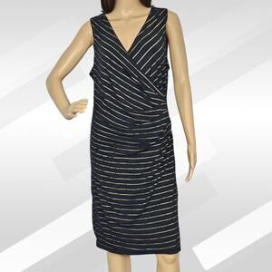 2/$20 LOFT Navy Blue & Gold Sleeveless Dress Size L – Elegant Metallic Accents